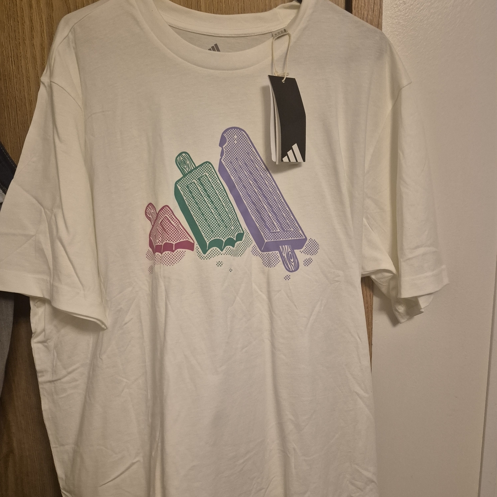 Adidas Cream T-Shirt with Popsicle Graphic
